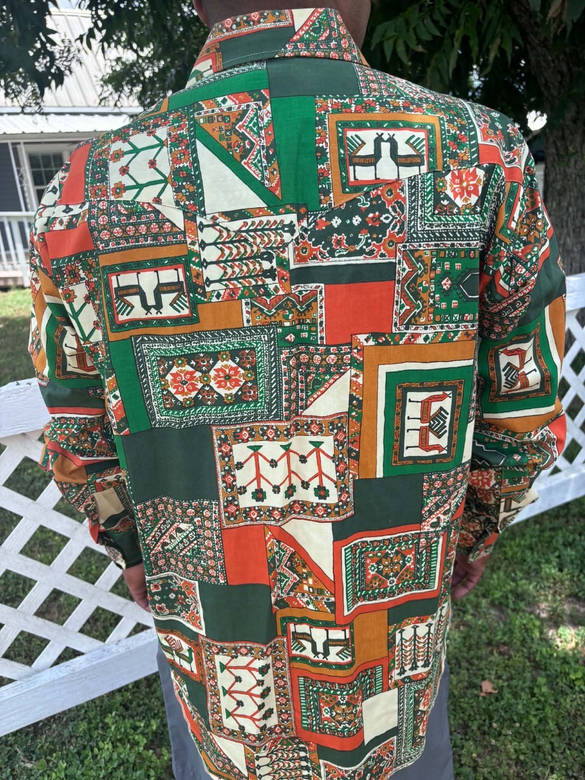 Vintage Tem Tex Pearl Snap Western Shirt 17 x 34 Made In USA Cotton/Rayon