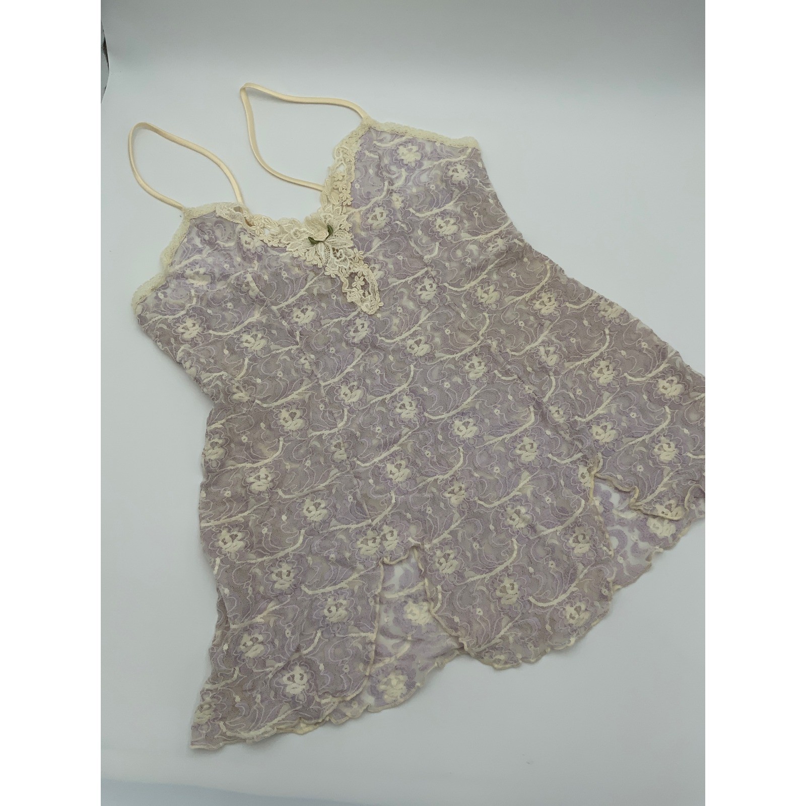 Inner Most Sears Vintage Lavender Cream Floral Lace Chemise Nightgown Medium
