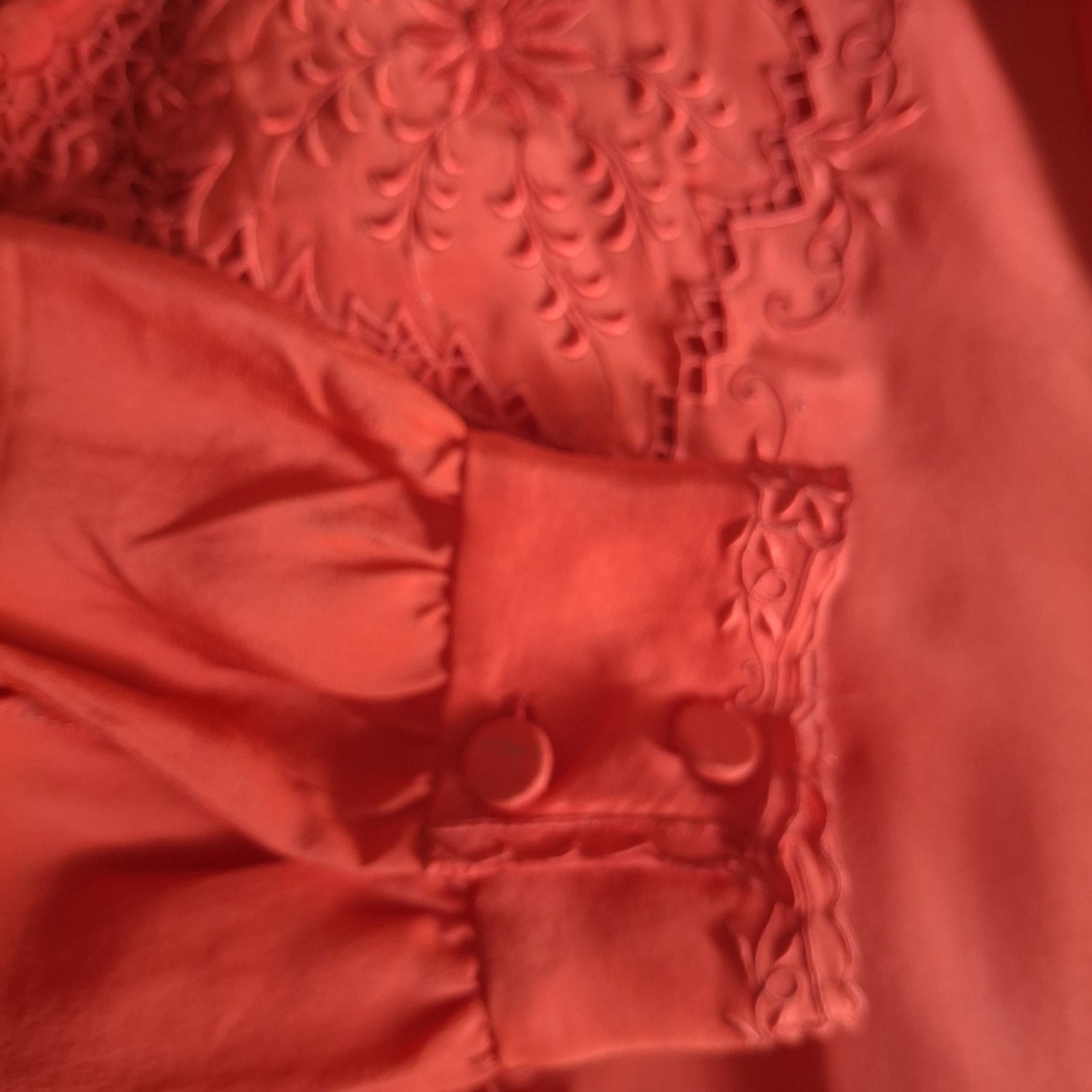 Vtg 60s Da Fu Gui Chinese 100% Silk Blouse Hand Embroidered Cut Work Red Sz 36