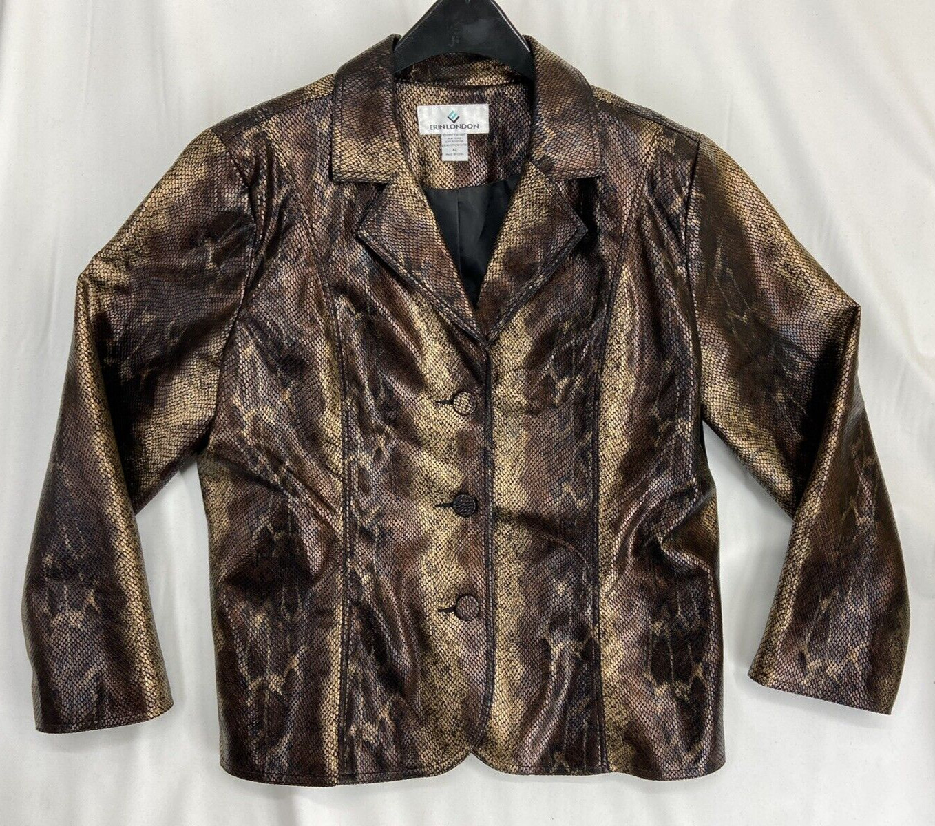 Erin London XL 90s Y2K Metallic Vintage Jacket Faux Snakeskin Collared Zip Front