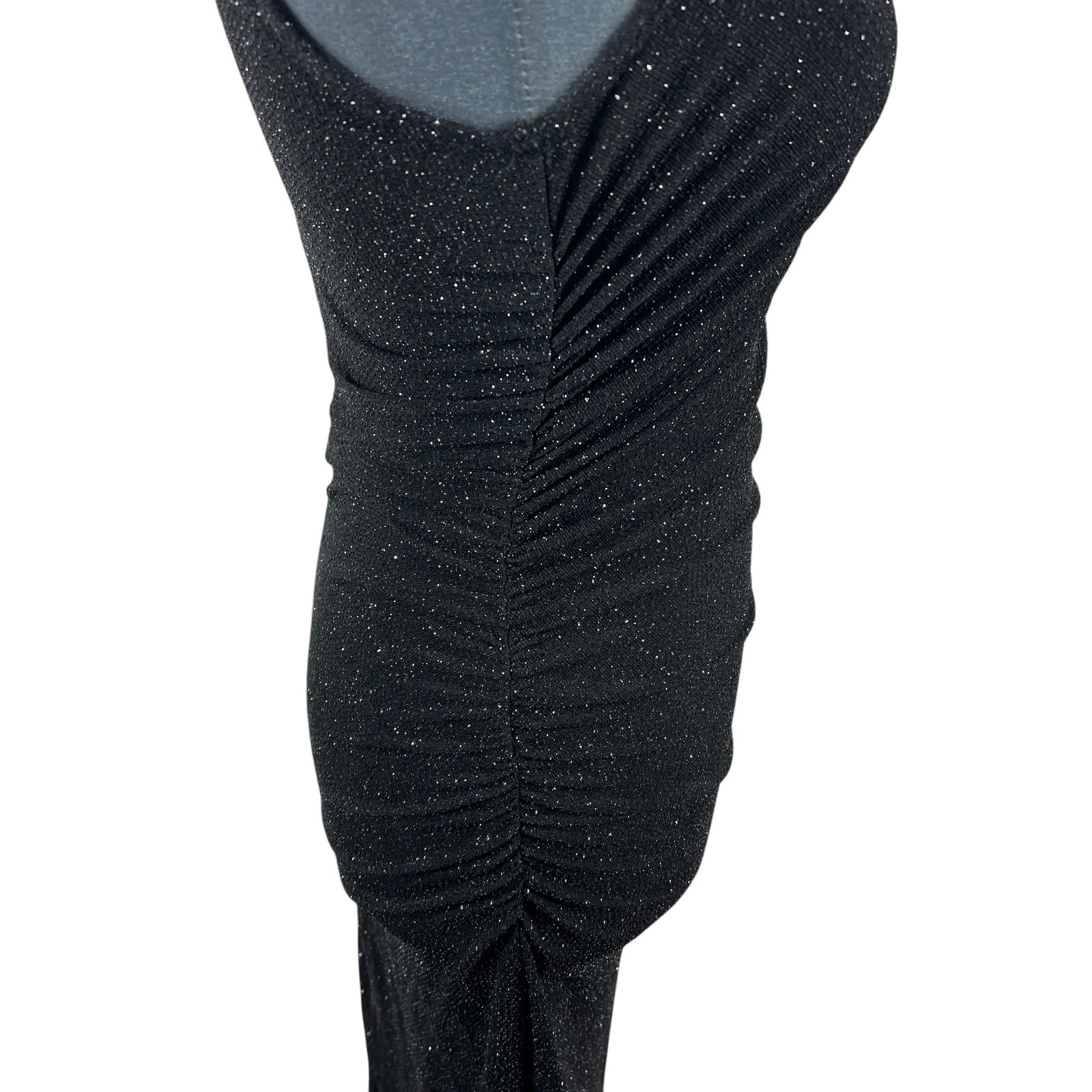 My Michelle Vintage Halter Dress Small Black Silver Glitter Ruched Y2K Fairy USA