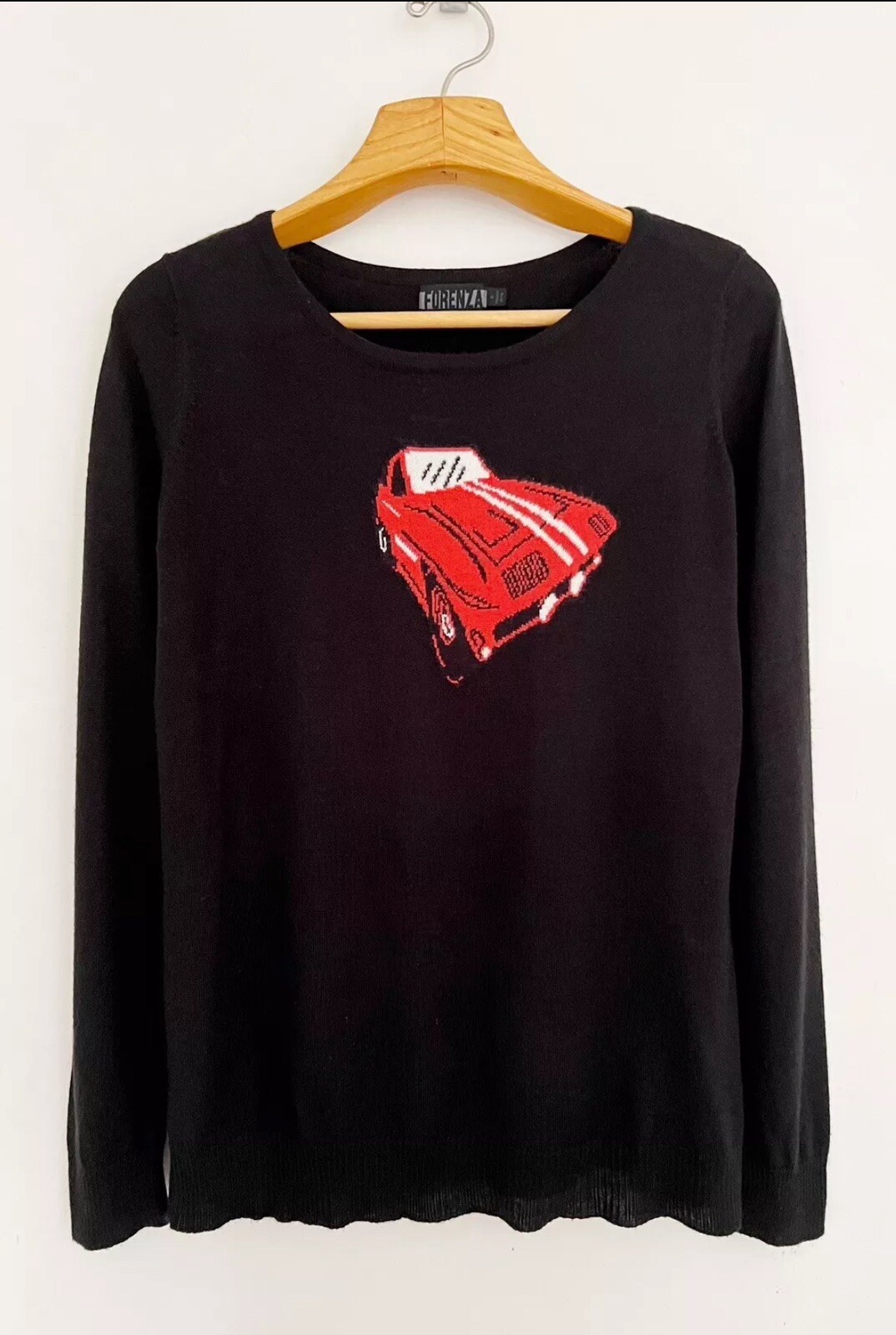 Vtg FORENZA Wool Bl.Sweater Grunge S Black/Red Car 80s/90s Whimsicore City