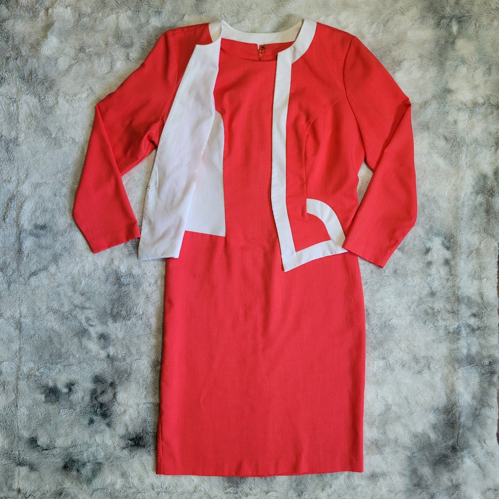 True Vintage Melissa Petites Red White Colorblock Dress Jacket 10P Mod Shift