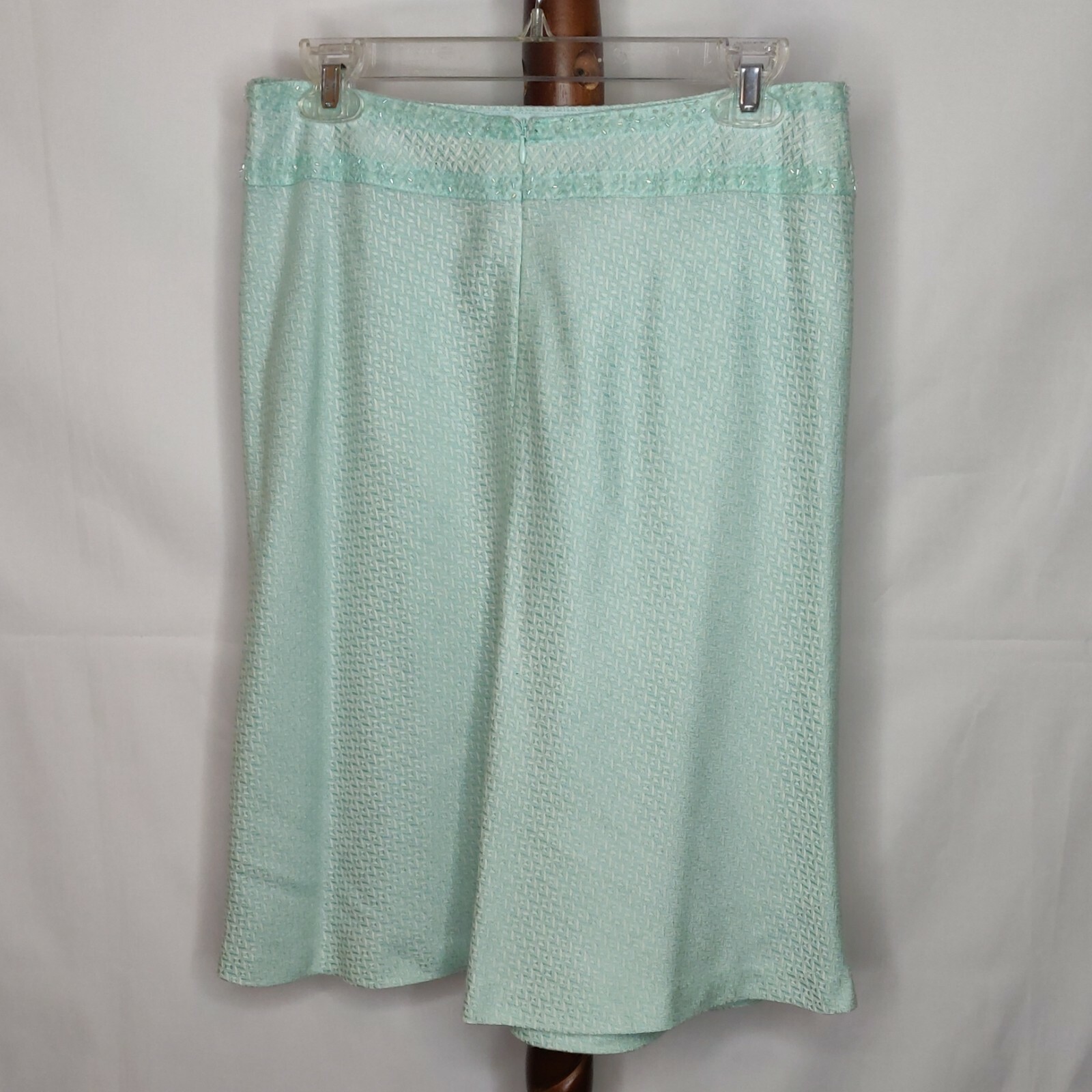 Worthington Vintage size 10 skirt light green white back zip flared beaded