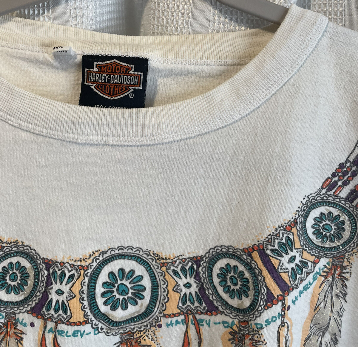 Vintage Harley Davidson Long Sleeve Size Medium Native Feather Print Bloomington