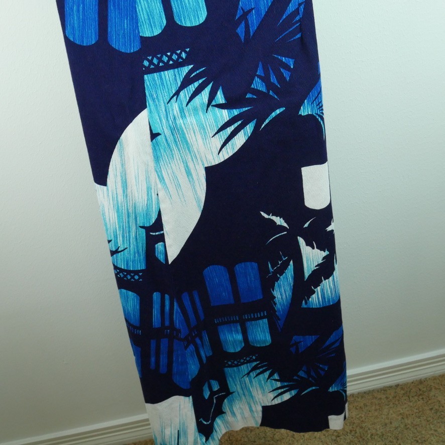 Vintage 60s Hukilau Fashions Hawaiian Maxi Dress Halter Small Barkcloth Aloha