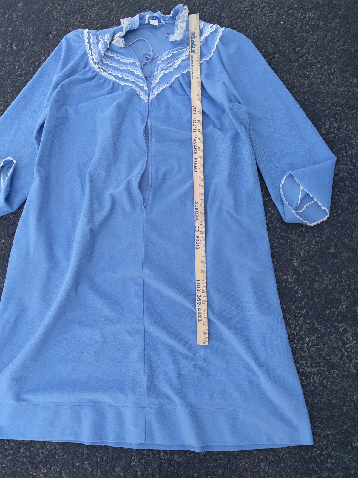 Vintage Tiffany Night Gown Loungewear Medium Blue Lace Sleep Wear Pockets