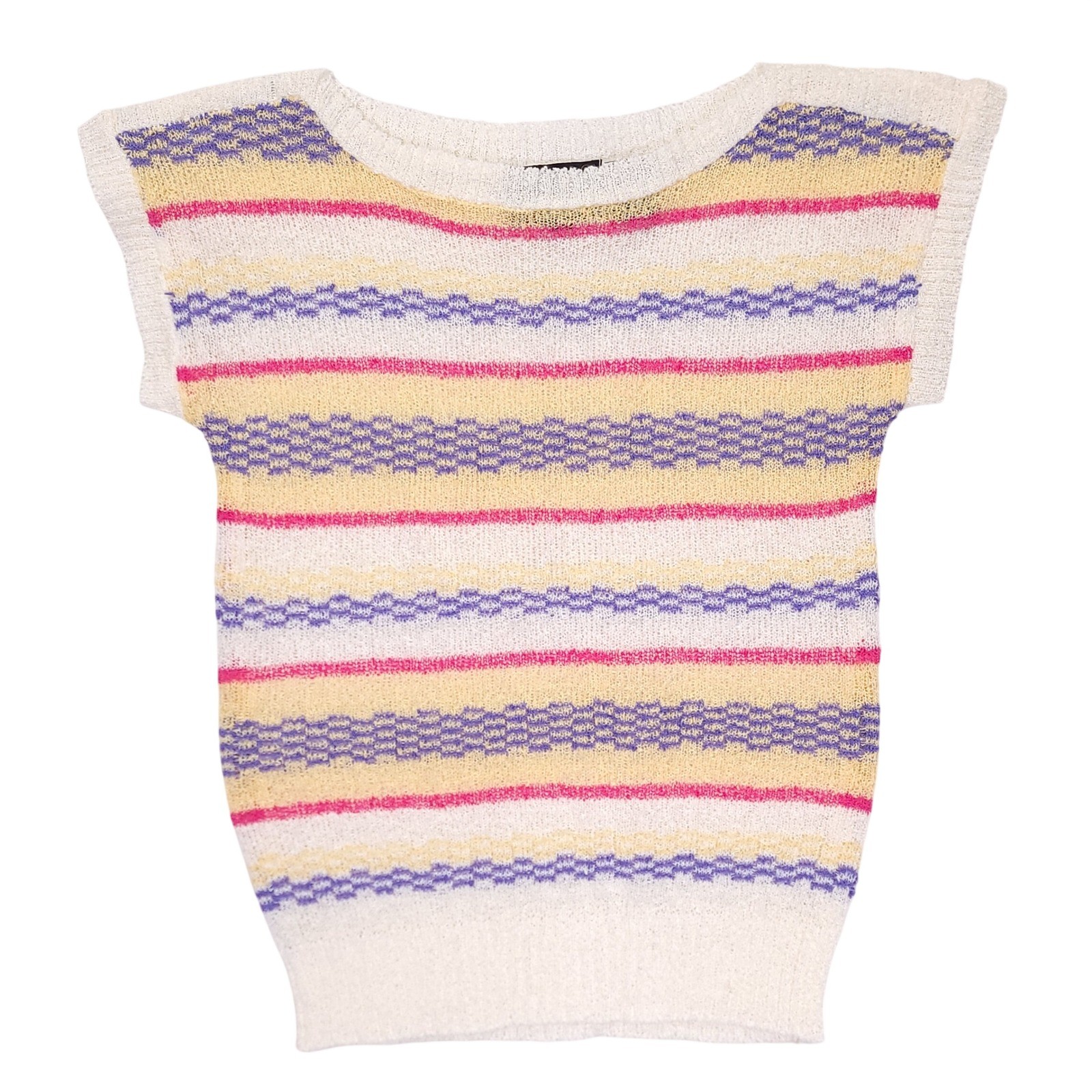 Cadogan Court Sportswear Vintage Knit Striped Short Sleeve Top White Pink Medium