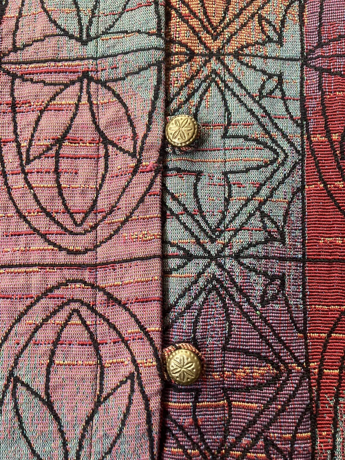Vintage Serengeti Tapestry Jacket Quilted Colorful Abstract Mandarin Collar L