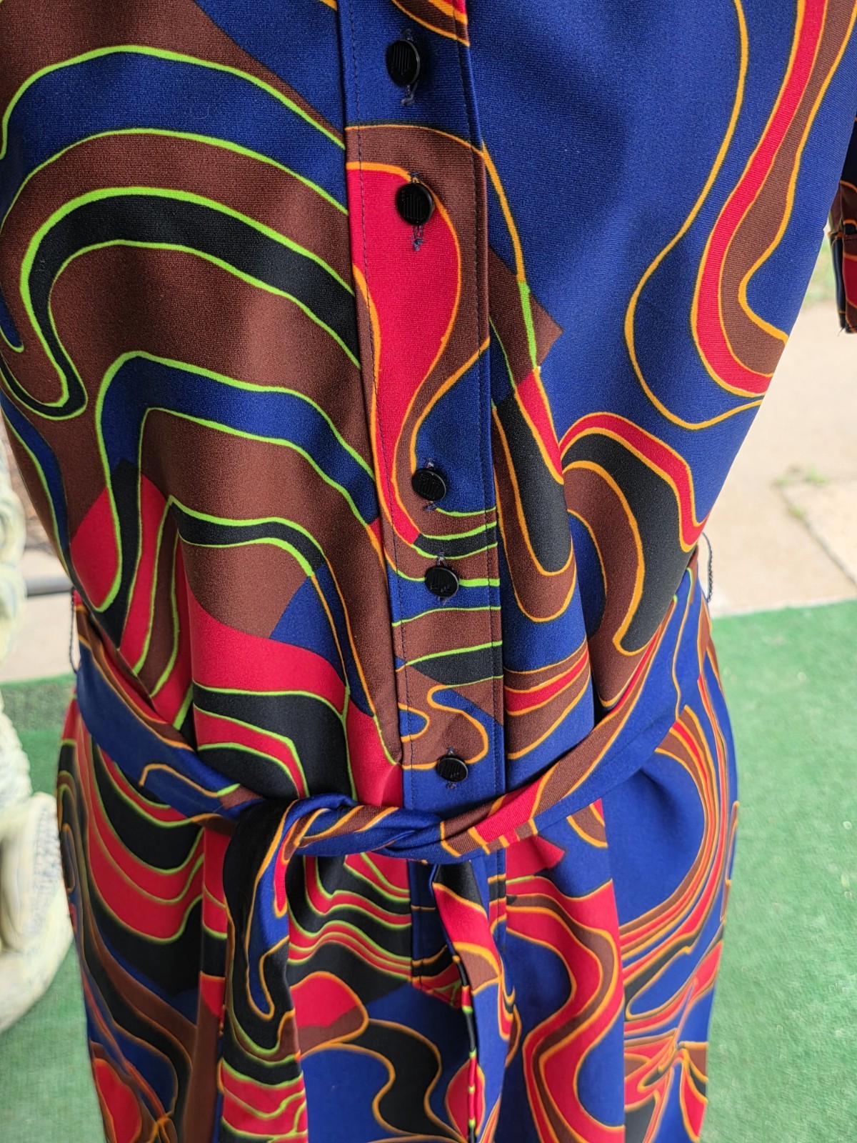Vintage Lanvin Colorful Psychedelic Geometric Pointed Collar Short Sleeve Dress