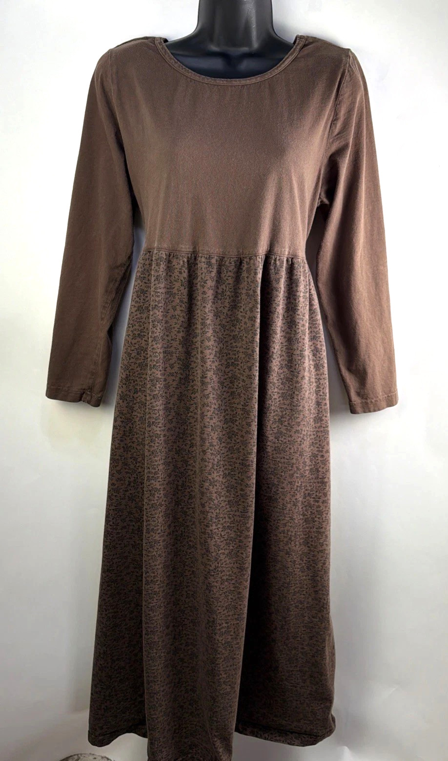 Vintage Cotton 2 Wear Long Sleeve Modest Brown Maxi Dress Size L