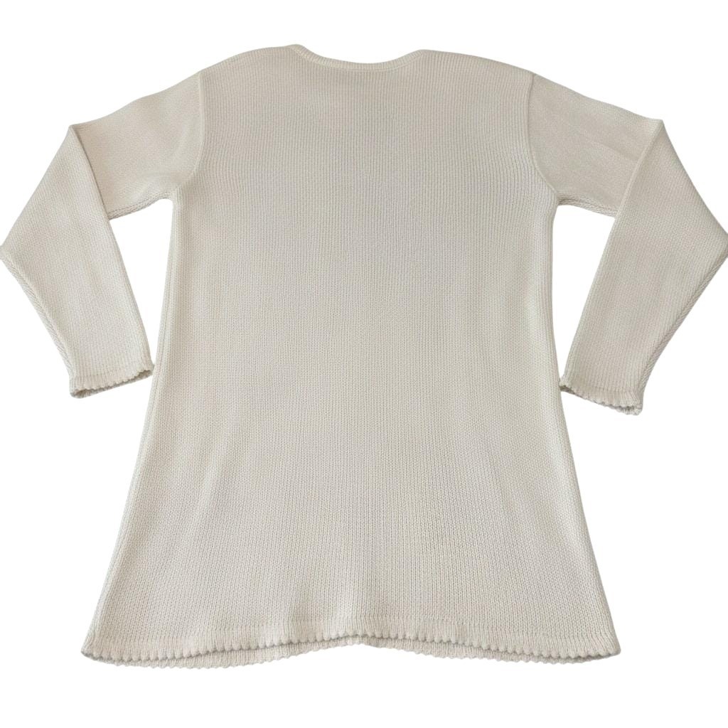 VTG Donnkenny Classics Rose Floral Lattice Knit Sweater Cream Red Small