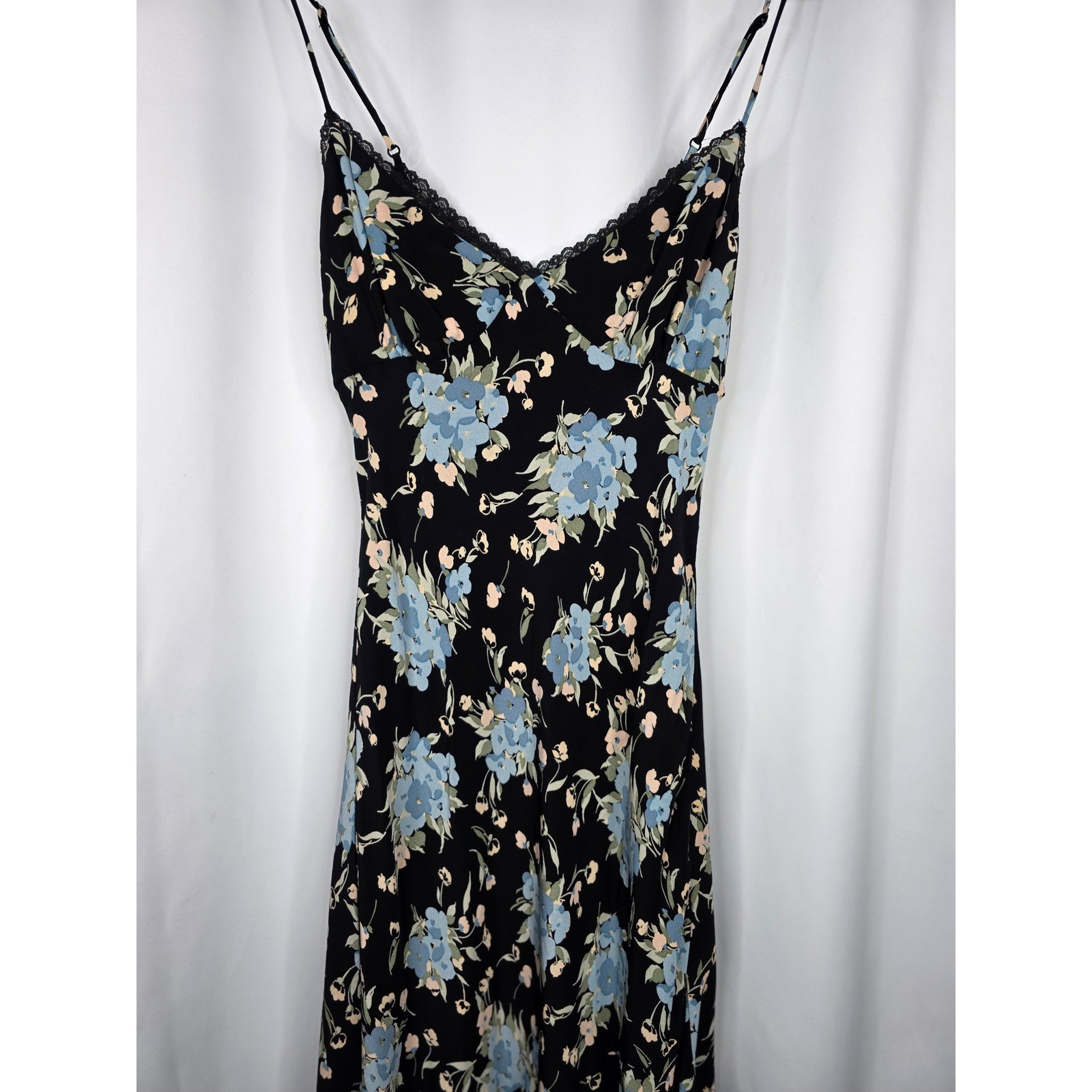 Betsey Johnson Black Label Slip Dress Womens 10 Black Floral Vintage Asymmetric