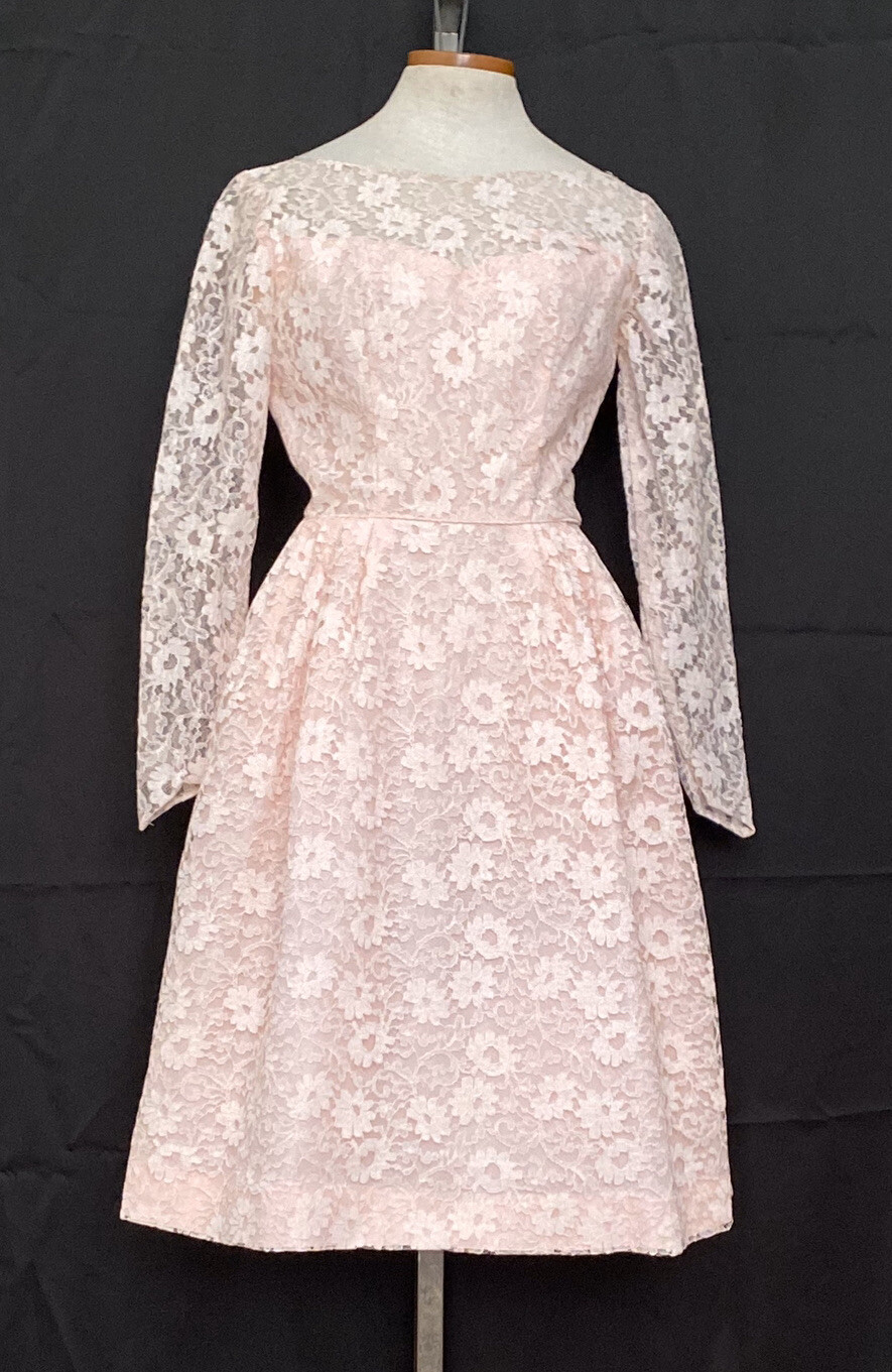 Vintage 1950s Pink Dress DEBUTANT Tea Length Full Skirt Party Prom 50s BOMBSHELL