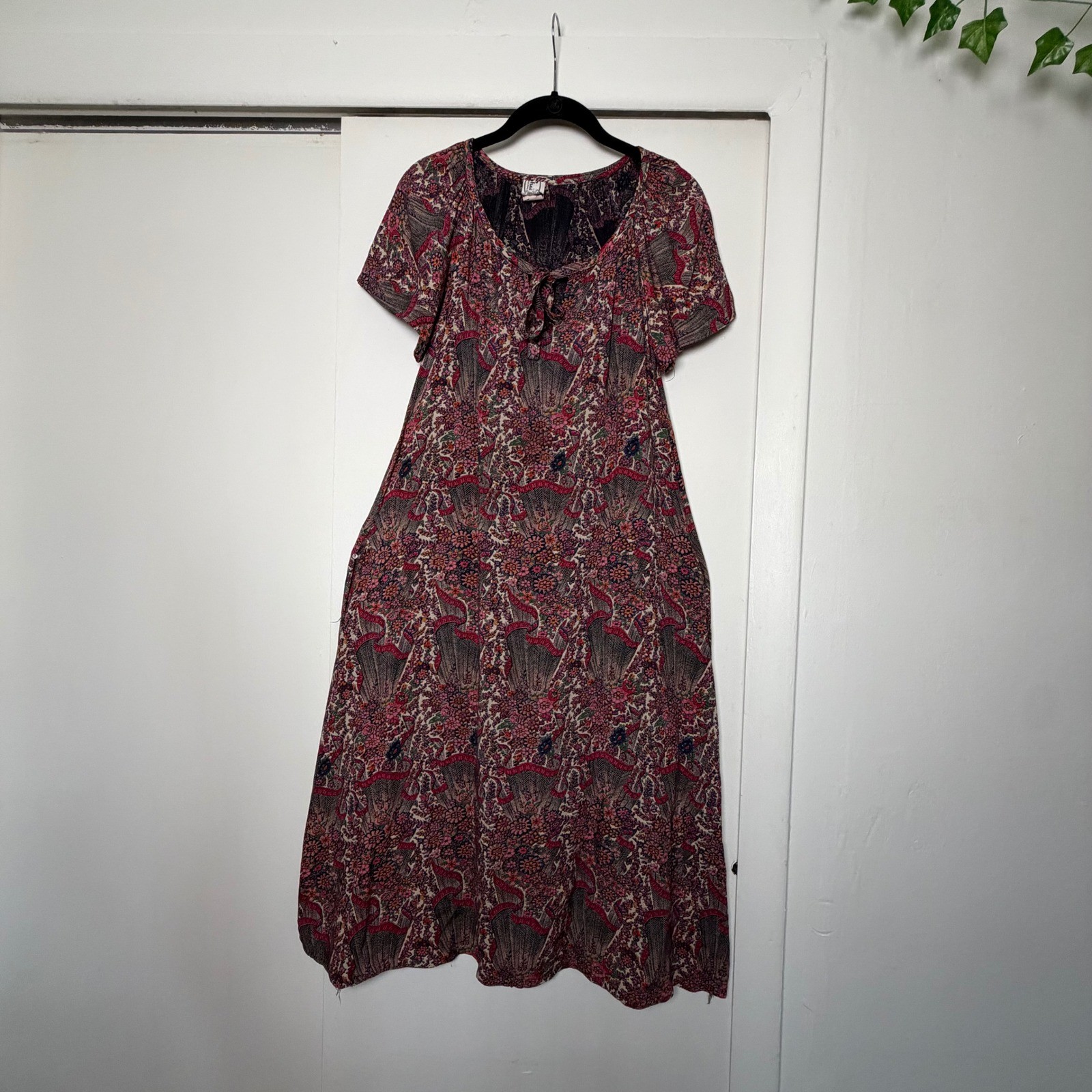 Vintage Shawn Originals Floral Paisley Midi Dress Short Sleeve Boho Multi Color