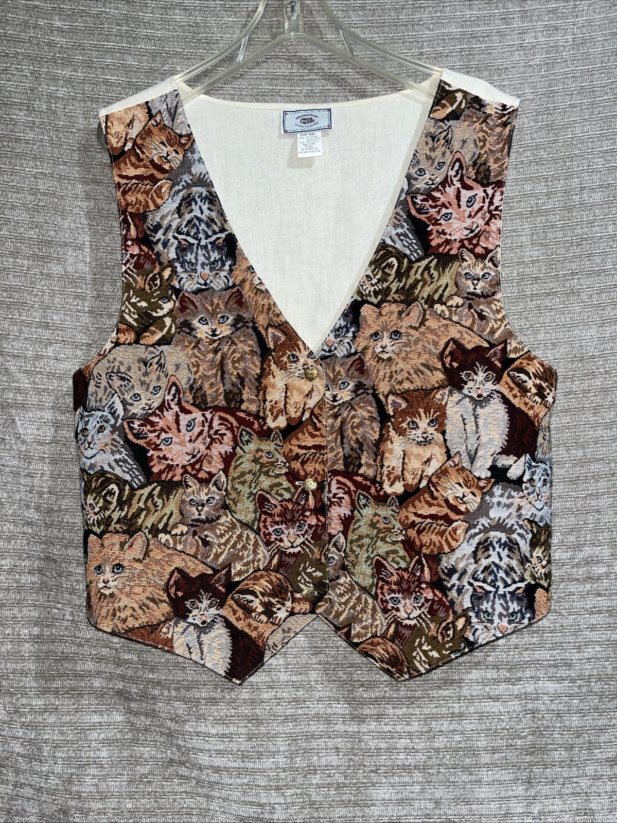 Vintage Cats Kitty Embroidered Tapestry Collage Women’s Grandmacore Vest New XXL