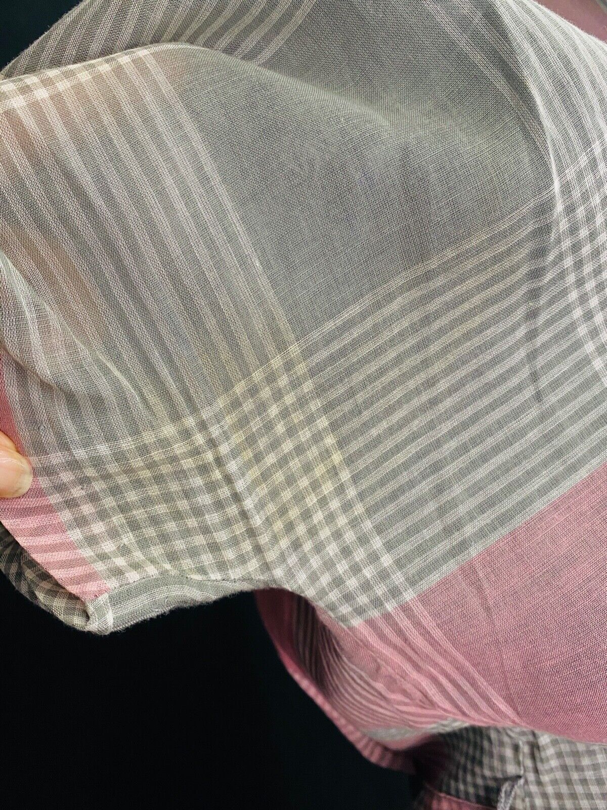 Vintage 1950s pink gray plaid dress cotton sheer short sleeve 1940s XL plus size