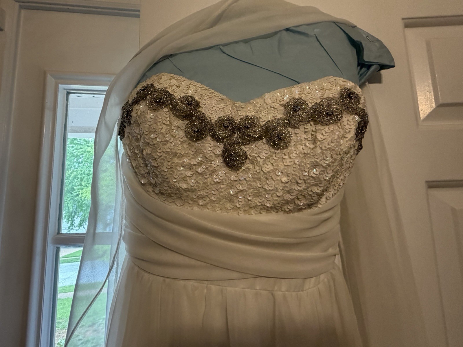 Vintage Mike Benet Formals White Beaded Strapless Wedding Gown Dress XS 2-4