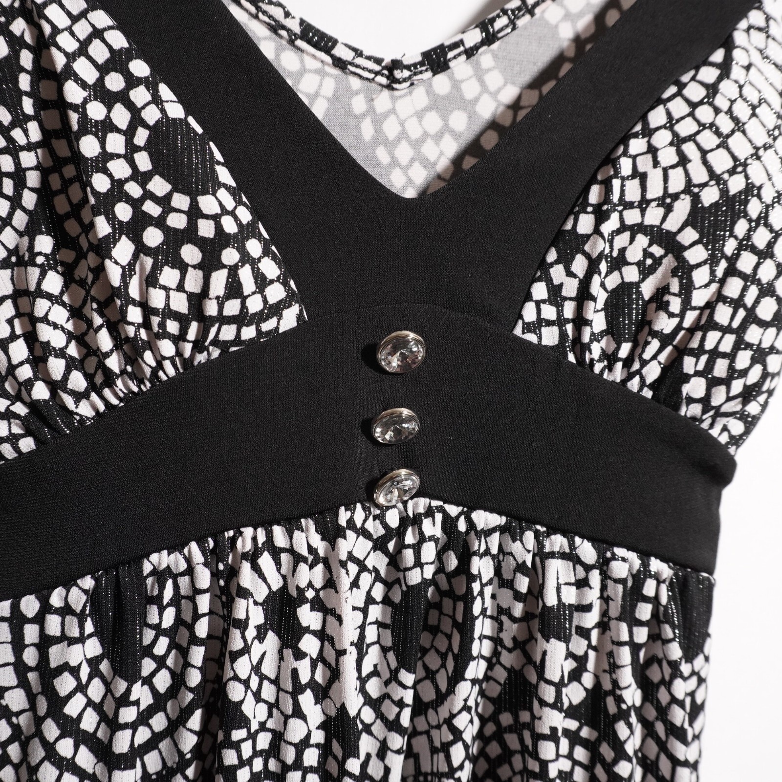 VTG Y2K FANG Babydoll Mini Dress Black White Dots Small v neck vintage retro