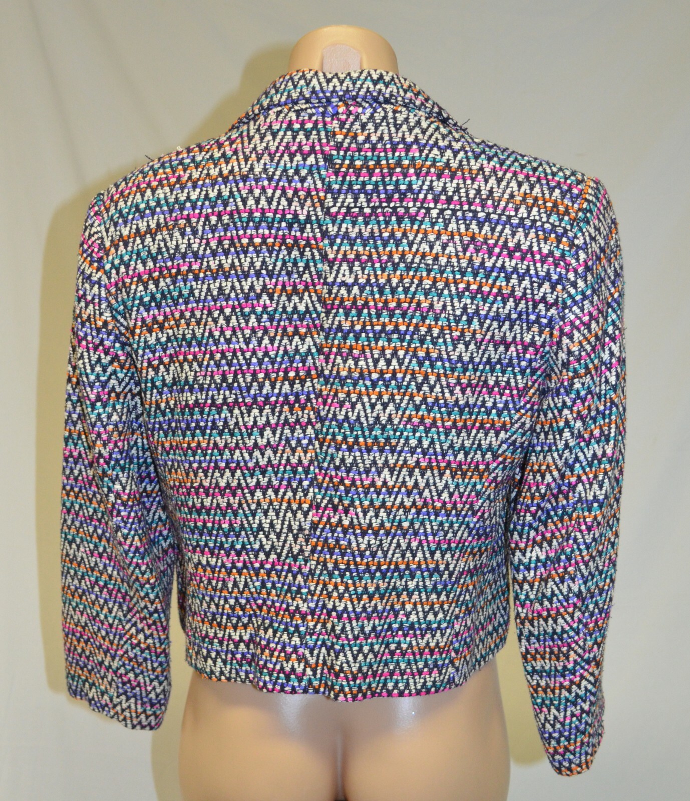Soiree Petities Vintage 80s Rainbow ZigZag Tweed Blazer Jacket sz XS