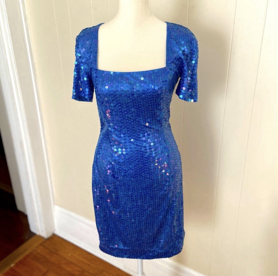 Niteline Blue Sequin Mini Dress 1980s Size 4 100% Polyester Party