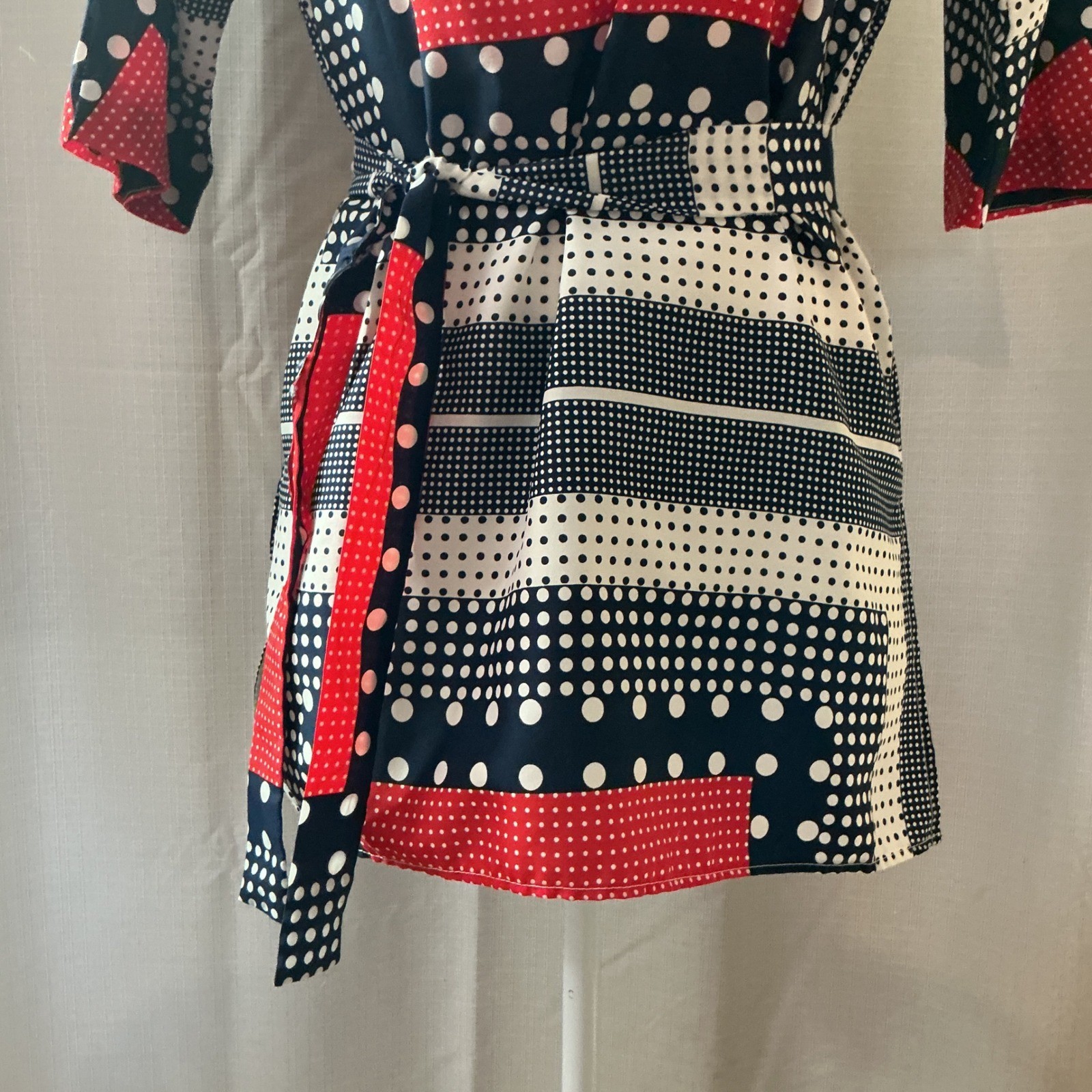 Loubella Tunic Top Wms 10/11 Red Navy Polka Dot Geometric Mod Vintage 70s Retro