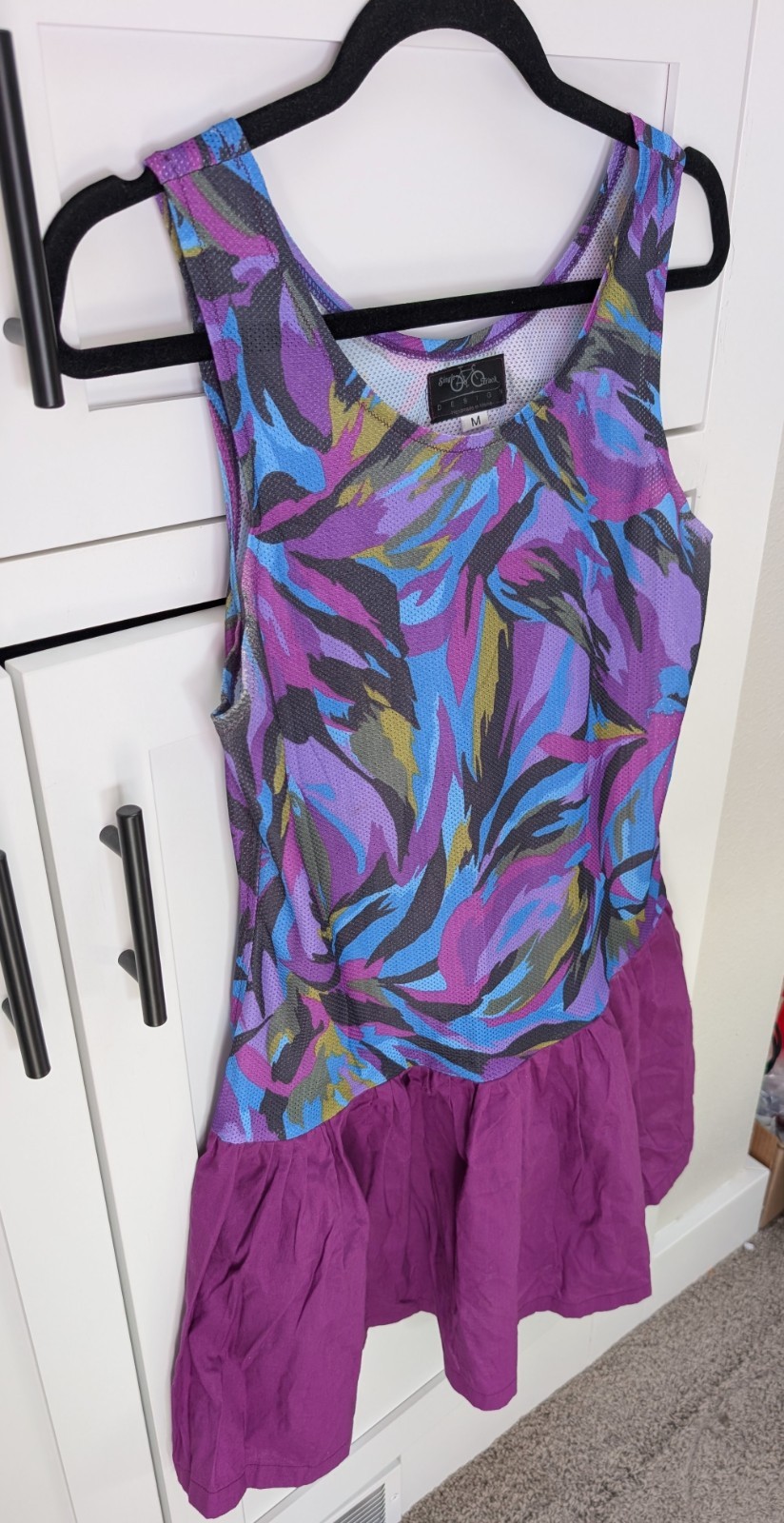 Vintage 80’s 90’s Biking Dress Women’s M Purple Mesh Top Ruffle Skirt Cycling