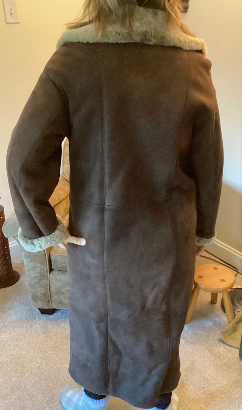SEARLE Full Length Leather Outer Faux Fur Lined Ladies Coat, VINTAGE 1996 SIZE M