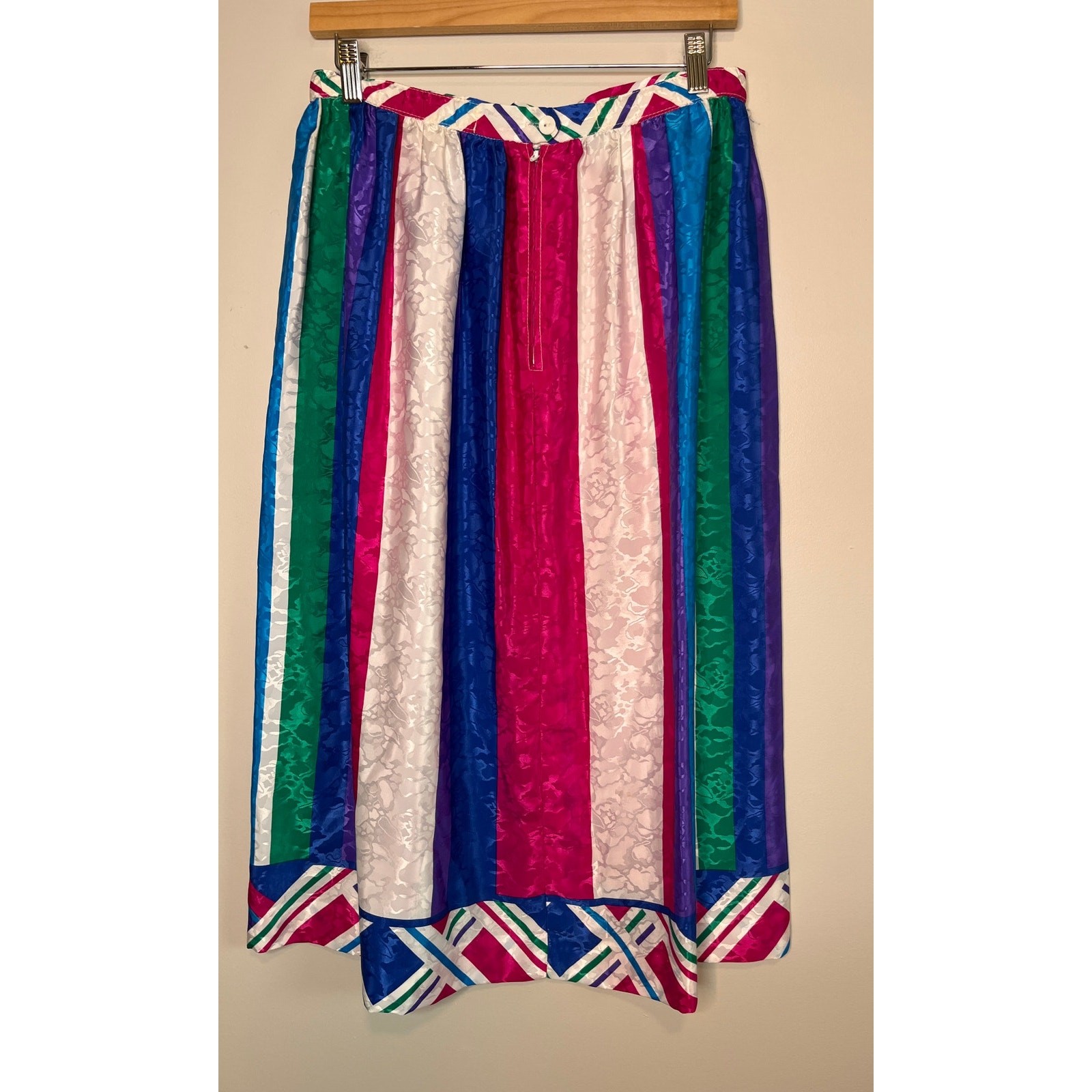 1980s Lilli Ann Pink Green Blue White Stripes Satin Kidcore Maximalist Skirt M