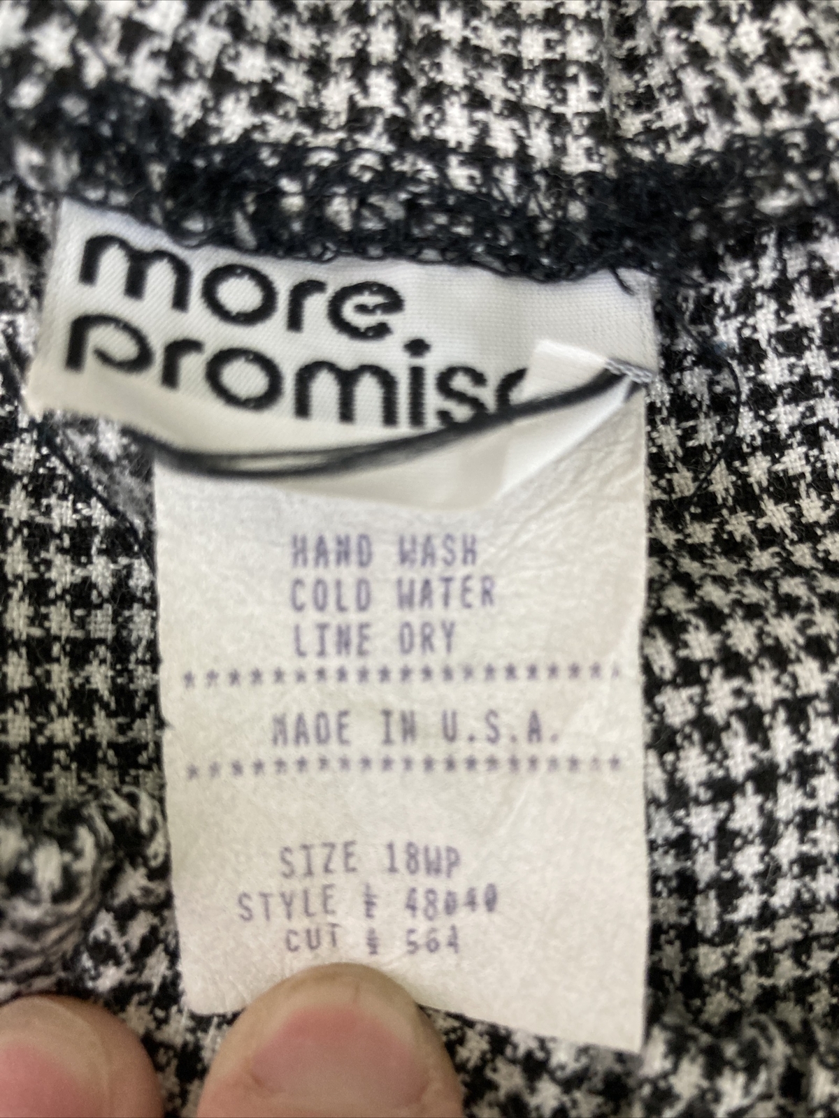 Vintage More Promises Houndstooth Skirt & Blouse Set Size 18WP Black White