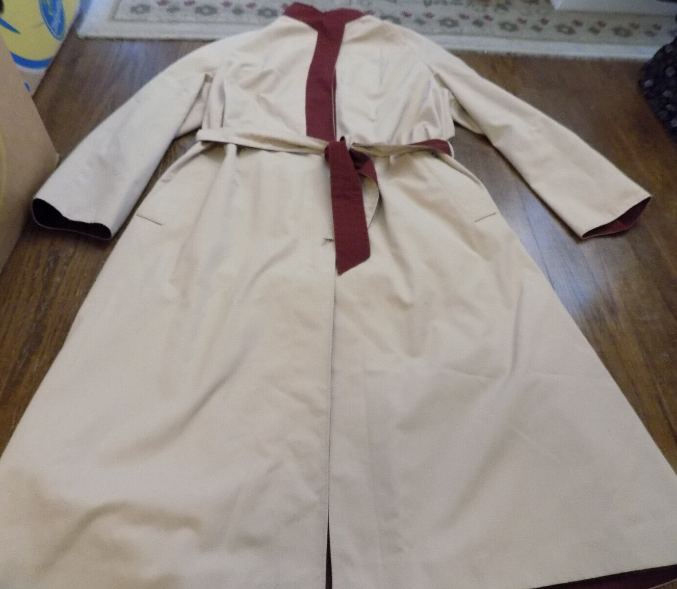 Vintage Classy 12 Etienne Aigner Reversible Wrap Rain Coat Trench Maroon & Tan