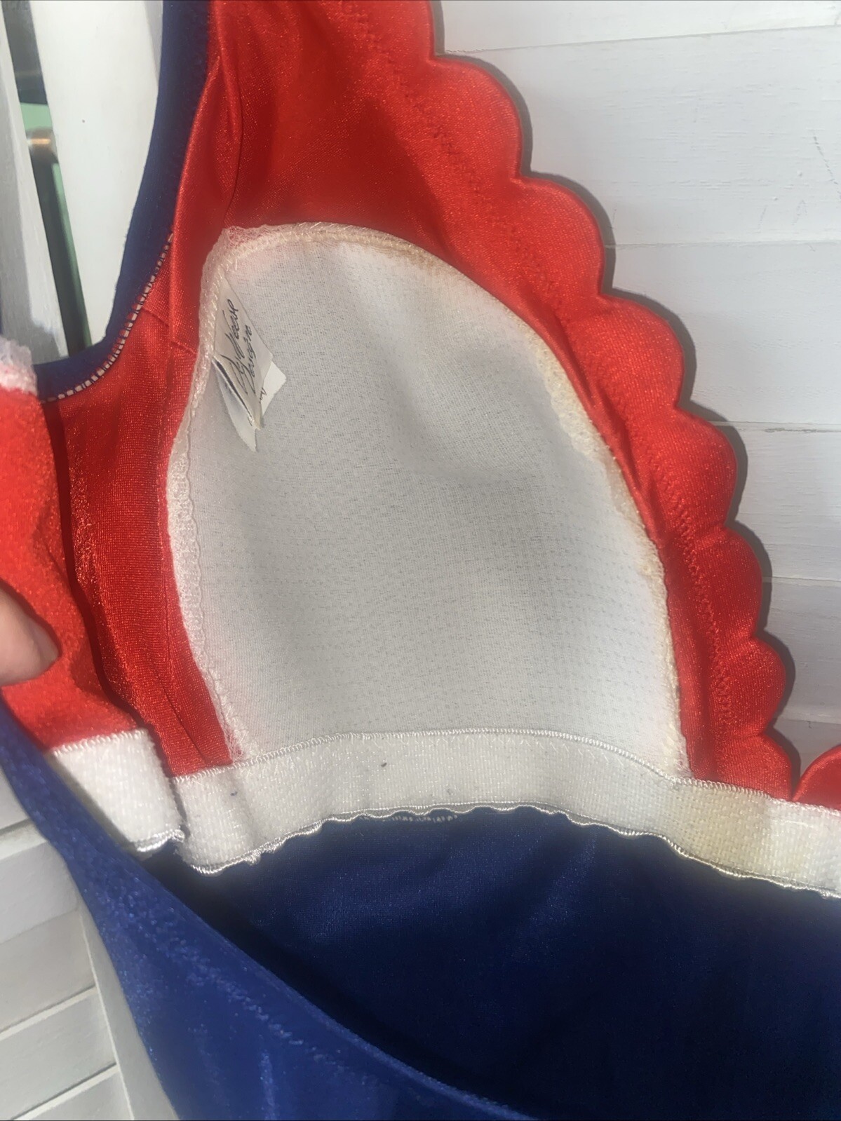 Vintage 1970 DeWeese Design Navy W/ Red Trim One Piece Swimsuit Sz 16 USA Made