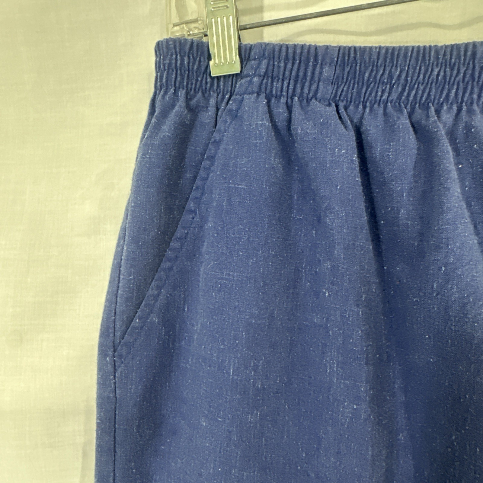 Vtg Elastic Waist Pull On Pants 10/12 Med Blue 29.5 Inseam Nautical Cotton Blend