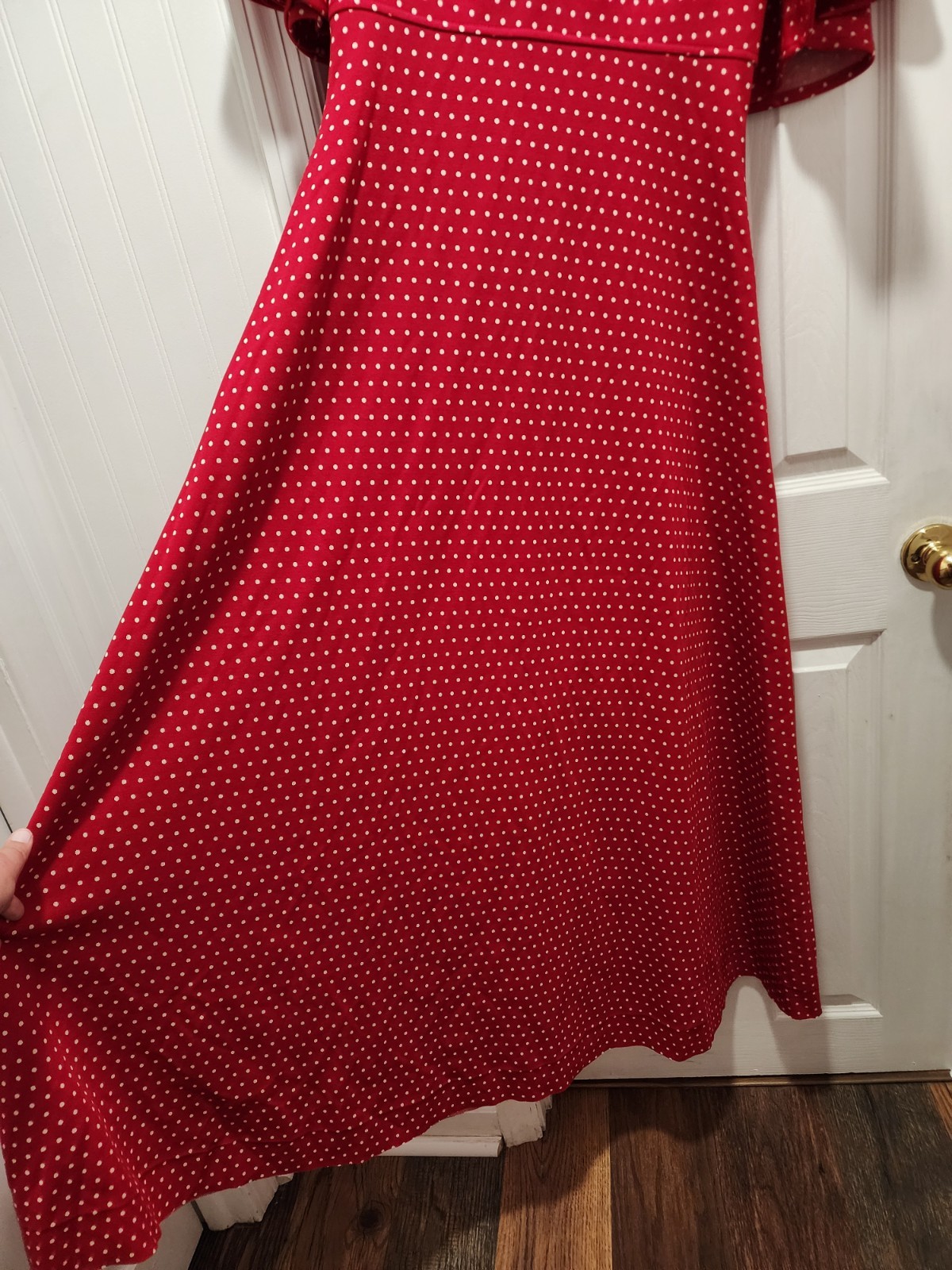 Vtg 60 70s Vicky Vaughn Red Polka Dot Fit Flare Flutter Sleeve Maxi Dress Sz Med