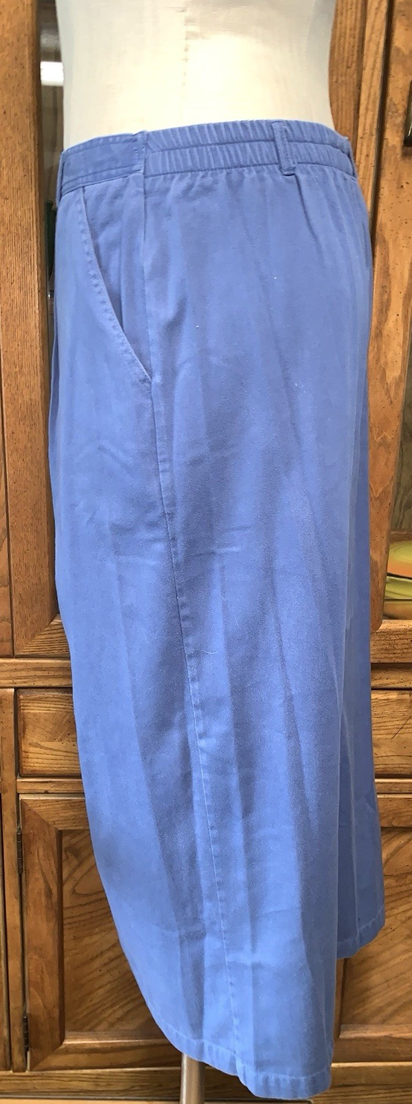 A1 80s SMALL CAPACITY MAXI COTTON BLUE SKIRT FRONT BUTTON STRETCH COTTAGE CORE