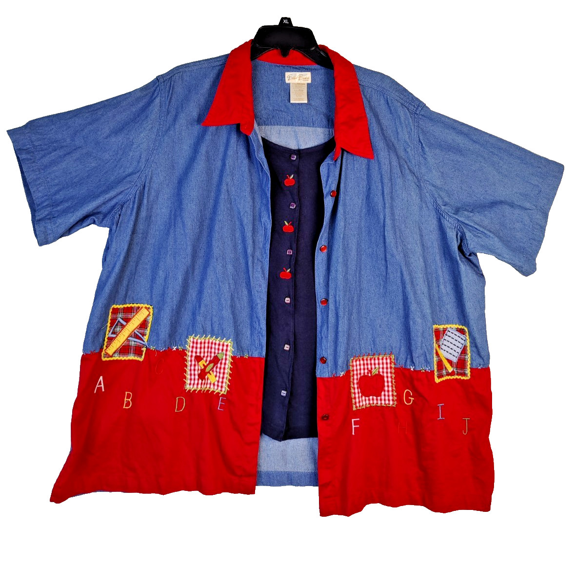 VTG Bobbie Brooks Denim Embroidered School Teacher Theme Lined Sz 46/48 26W/28W