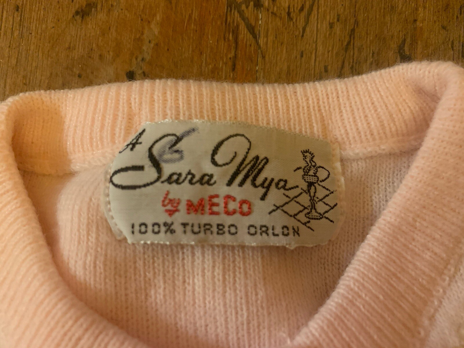 Vintage A Sara Mya By Meco 100% Turbo Orlon 1950’s Pink Embroidered Sweater