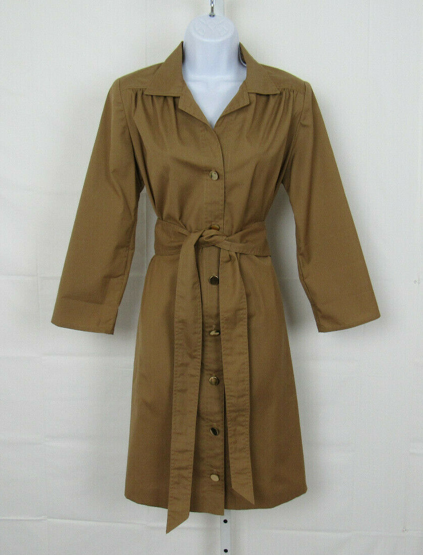 VTG 1960s MOD NED GOULD N.R.1 KHAKI TRENCH COAT DRESS BELT SIZE 10 POLY COTTON