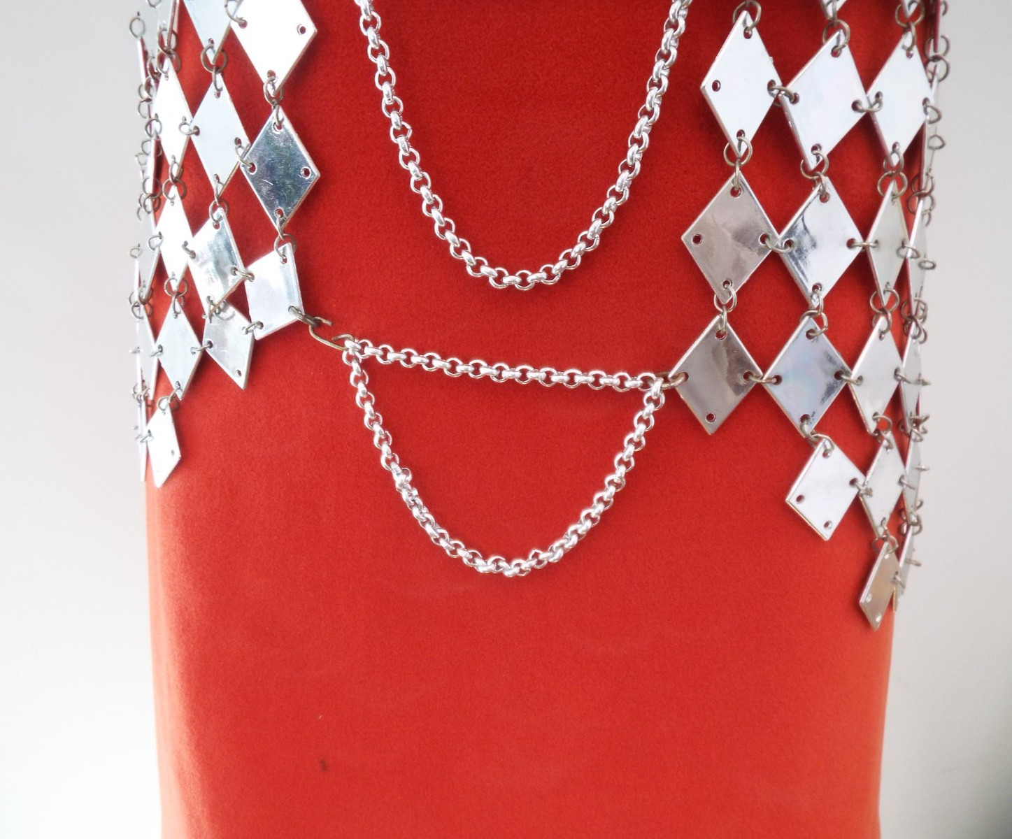 VTG 1960s Silver Tone Chainmail Long Vest Top Mirror Finish Paillette Chain Mail