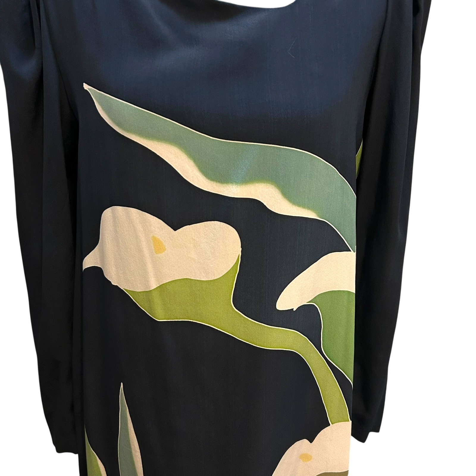 Vintage Navy Calla Lily Dress 1980s Puff Sleeves Size Small Shift Sutherland