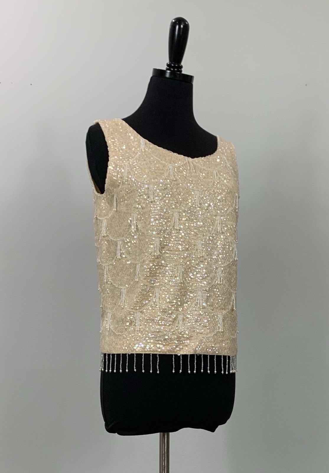 VTG Sparkle Sweater Top – Beads and Sequins Cream Off White – Holiday Party – M