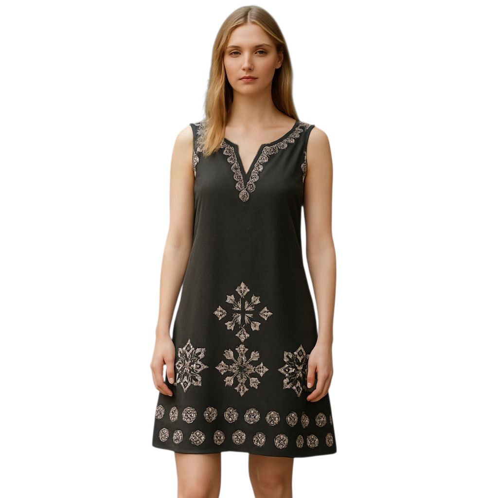 Le Chateau Dress Womens XL Green Embroidery Studs Boho Gypsy Celtic Midi