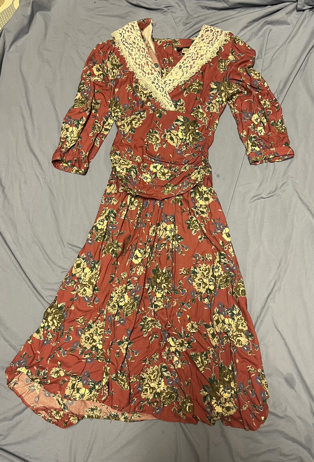 Vintage Floral Cottage Core Dawn Joy Fashions 13 14 M L Mauve Pink Dress Lace