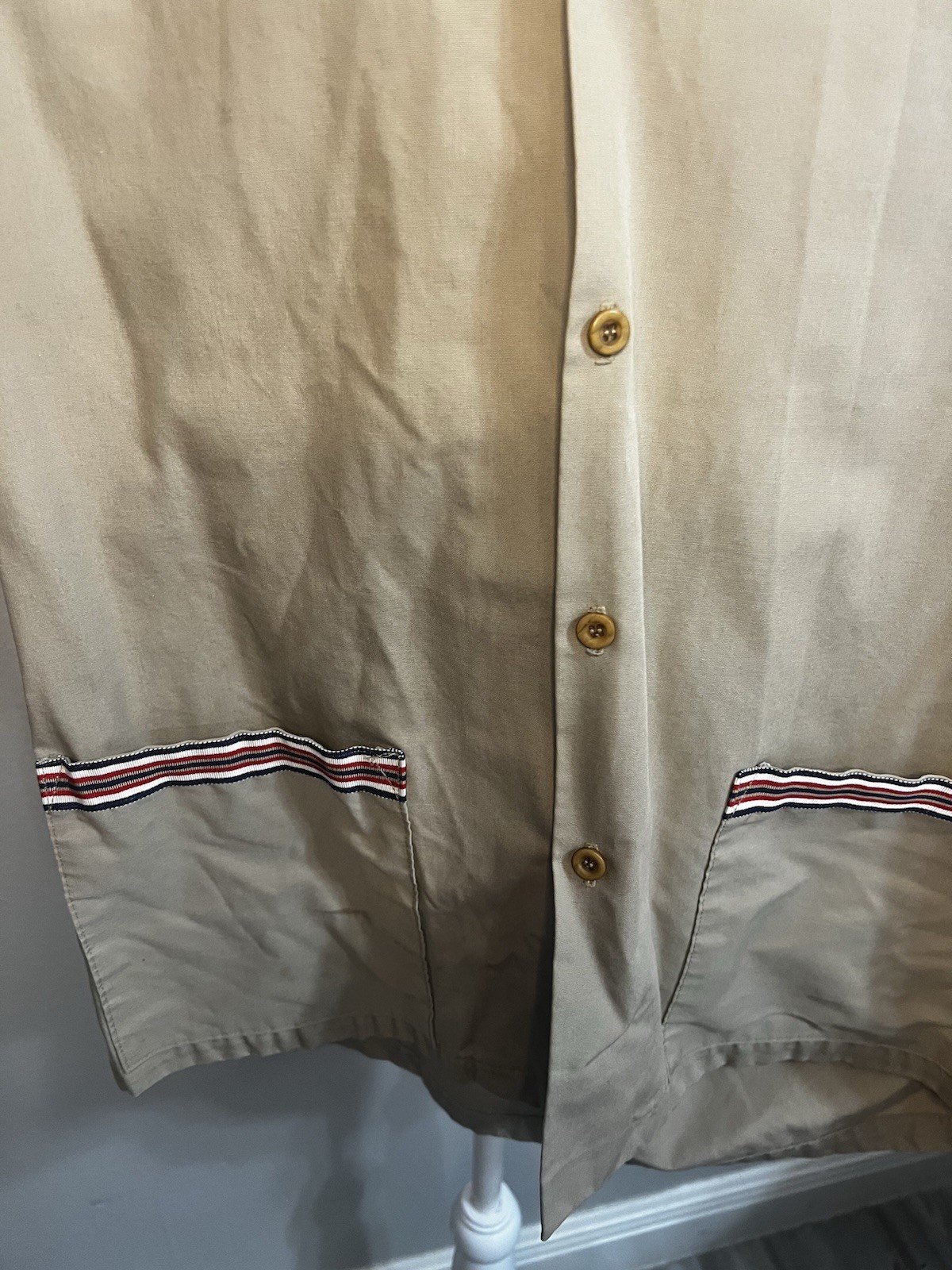 Vintage Christian Dior Work Shirt Button-Down Women’s Large Tan , Blue White red