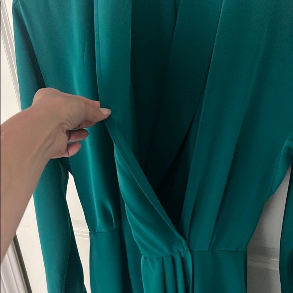 Vintage Jones NY pleated wrap style dress size 10 emerald green