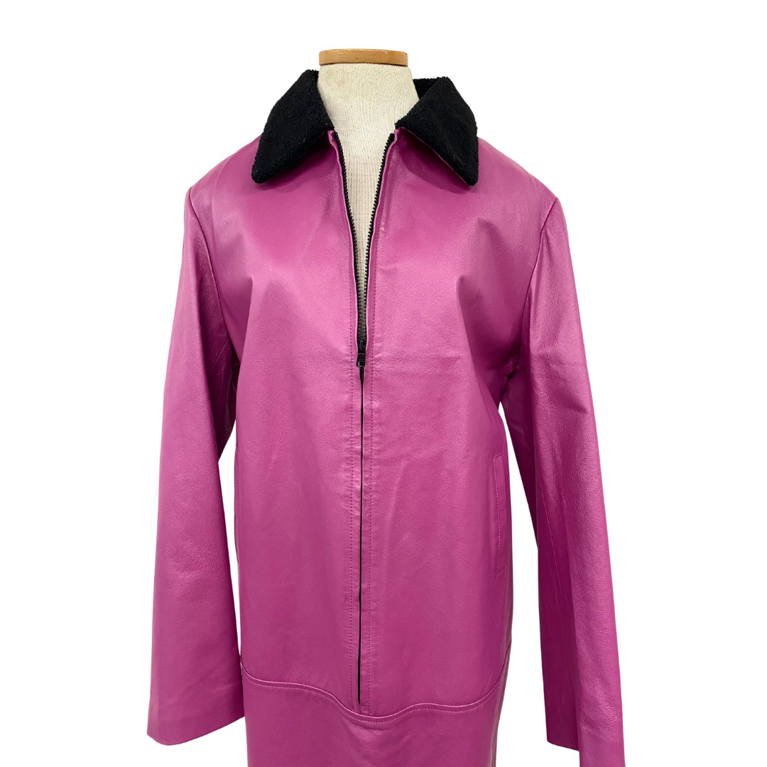 Vtg Vintage 1980s 80s Oversized New Wave Minimal Mauve Leather Coat Dress