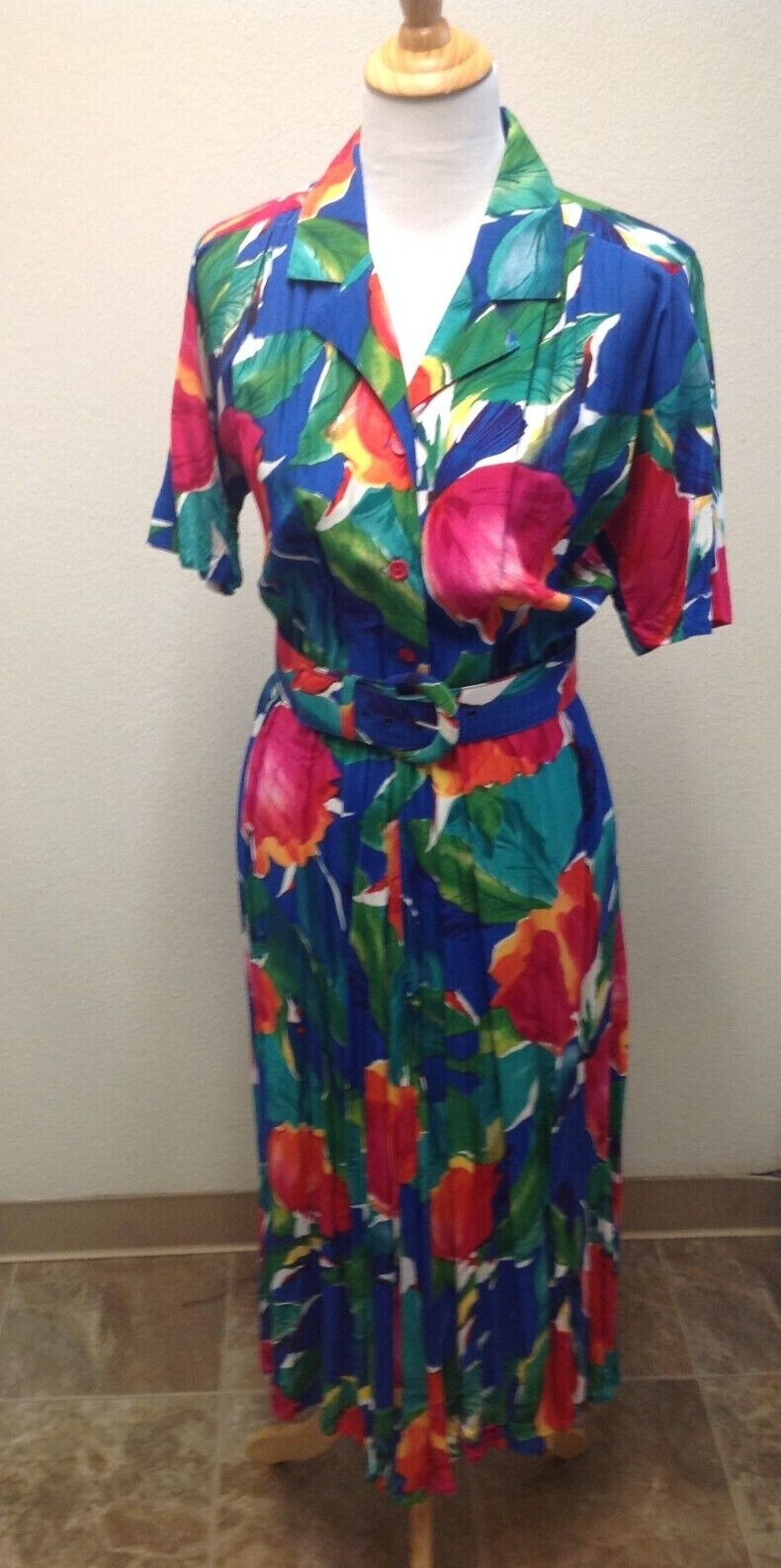Vtg Jessica Howard Multi-Colored Tulips Button Down Dress Size 14