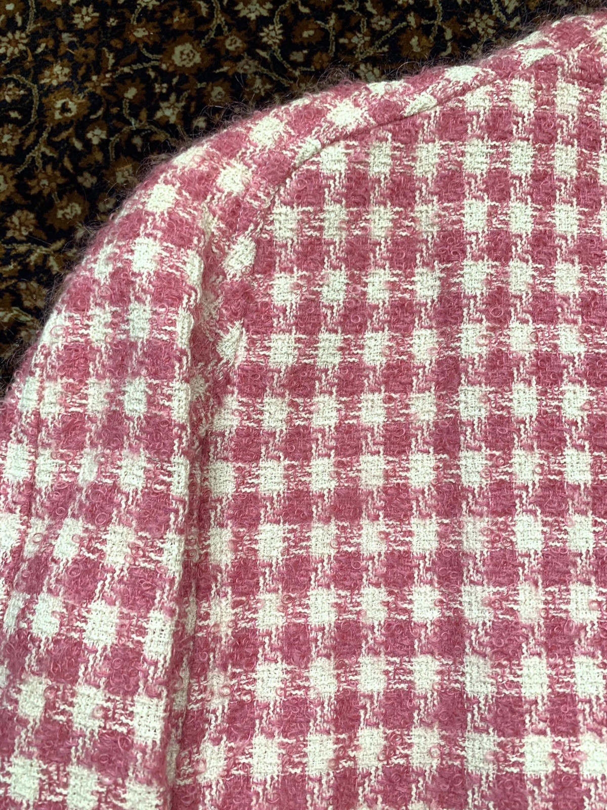 Vtg Courreges Skirt Suit Mohair Boucle Tweed Pink White Checks Womens 40 France