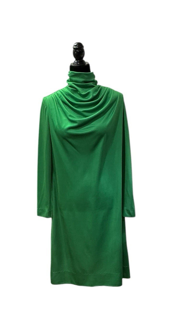 Vintage 1960s Lilli Diamond of California Emerald Green Draped Cowl Neck Dress