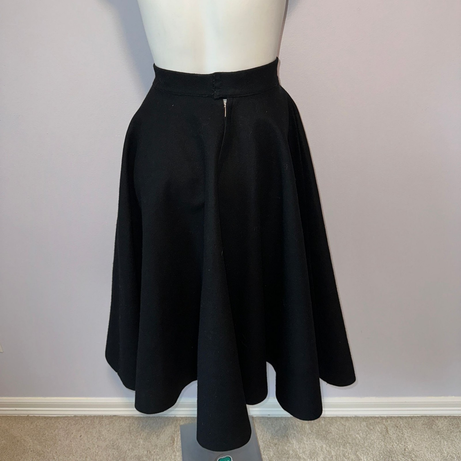 Vintage 50s Black Felt Circle Skirt Purple Floral Applique Wool Rockabilly XS